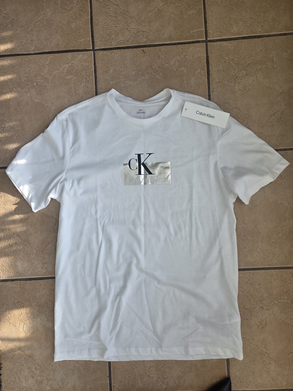 Calvin Klein Men’s White/Silver Logo Crewneck T-Shirt
